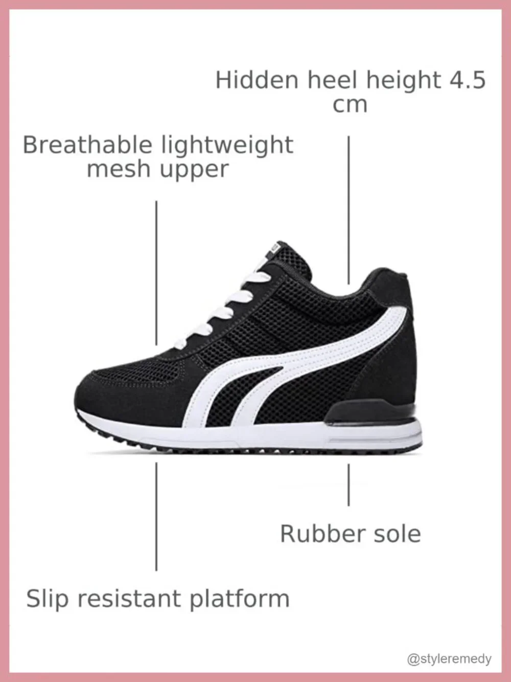 Women's Hidden Wedge Sneakers - Lightweight Mesh Casual Walking Shoes